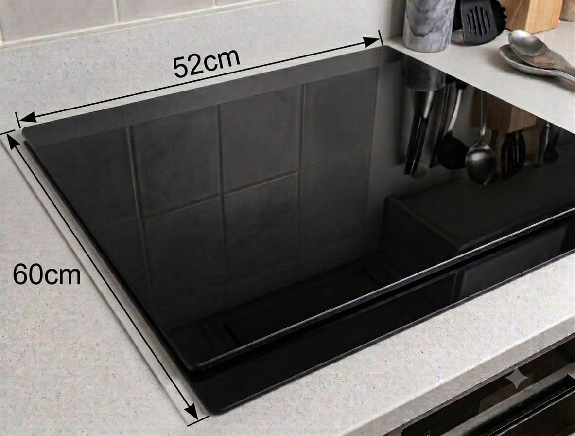 Acense Tabla de cortar de cristal grande y protector de encimera. Tabla de cortar resistente con patas de goma antideslizantes. Perfecta para múltiples tareas en la cocina. Tamaño: 60 x 52 cm.