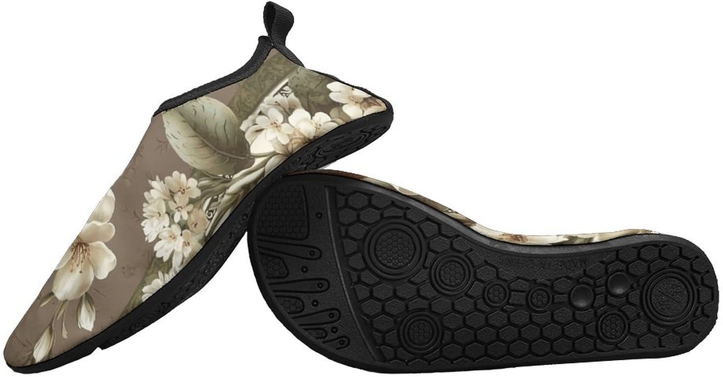 Water Shoes for Women Men Swim Beach Shoes Quick Dry Barefoot Aqua Shoes White and Brown Stripes Sport Shoes Hiking Shoes 13/14men