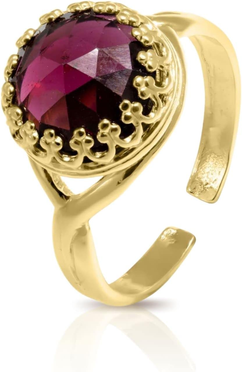 14K Gold Plated Gemstone Rings for Women - Gold over 925 Sterling Silver- Gold Plated Rings for Women - Anniversary Rings for Women - Vintage Rings for Women - Gold Gemstone Ring