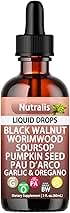 Nutralis Black Walnut Wormwood Gut Cleanse – Liquid Drops with Clove, Soursop, Pumpkin Seed & PAU D’Arco,Garlic Oregano, Boosts Energy, Supports Gut Health & Nutrient Absorption – 2 fl oz (1)