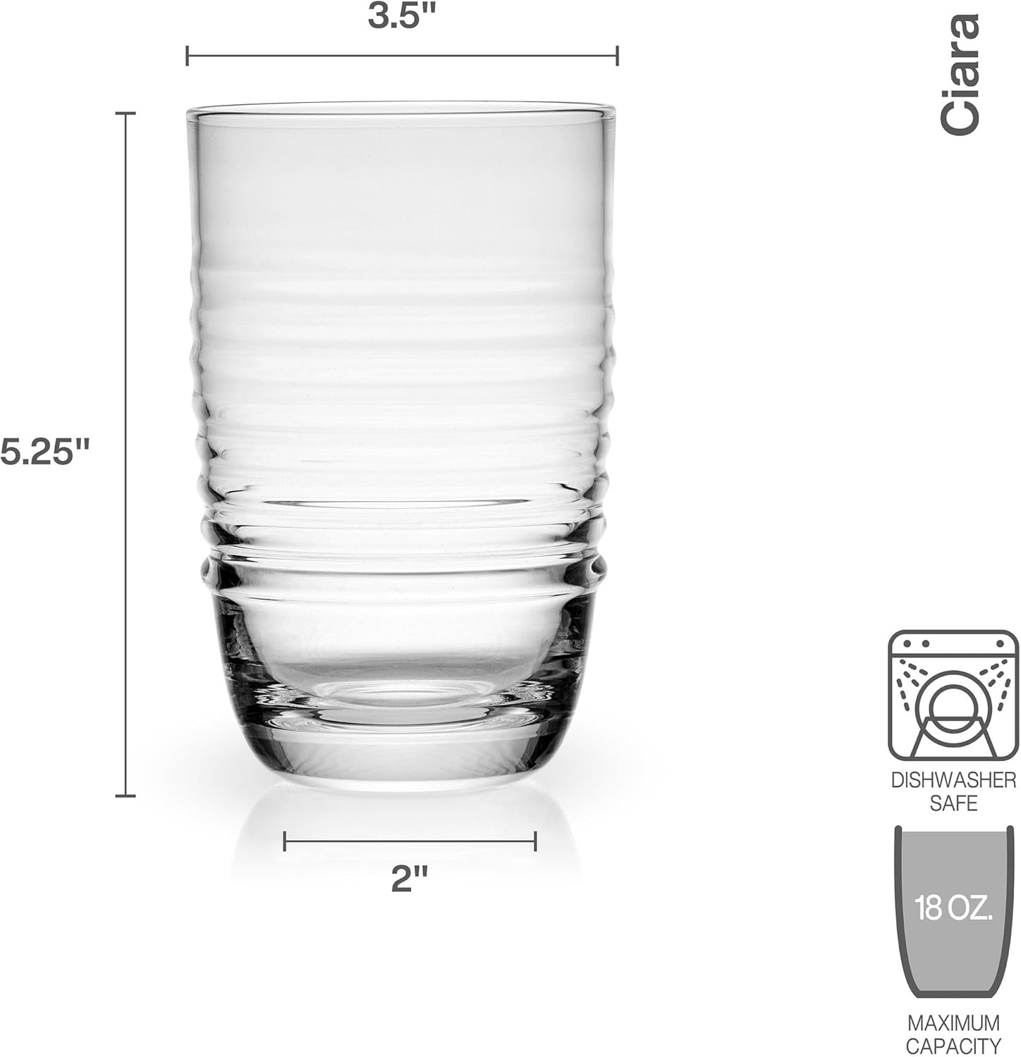 Mikasa Ciara Set of 4 Highball Beverage Drinking Tall Tumbler Glasses, 18 Ounce