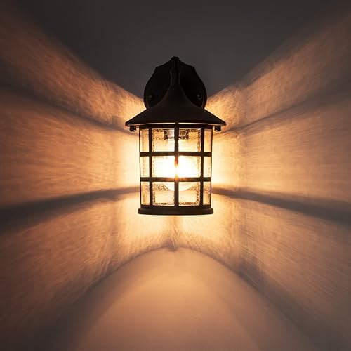 Miniatura 4 de mirrea Luces negras de 10 pulgadas para autocar al aire libre con pantalla de vidrio sembrado, luz impermeable para patio, porche, luz de pared,