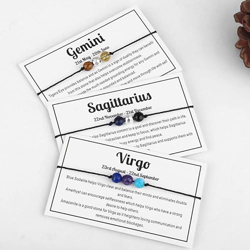 Fuqimanman2020 12 Constellation Zodiac Crystal Natural Stone Horoscope Stretch Bracelets Healing Gemstone Adjustable Braid Cord String Rope For Couples Friendship Reiki Yoga Meditation Jewelry-Taurus #TOP4