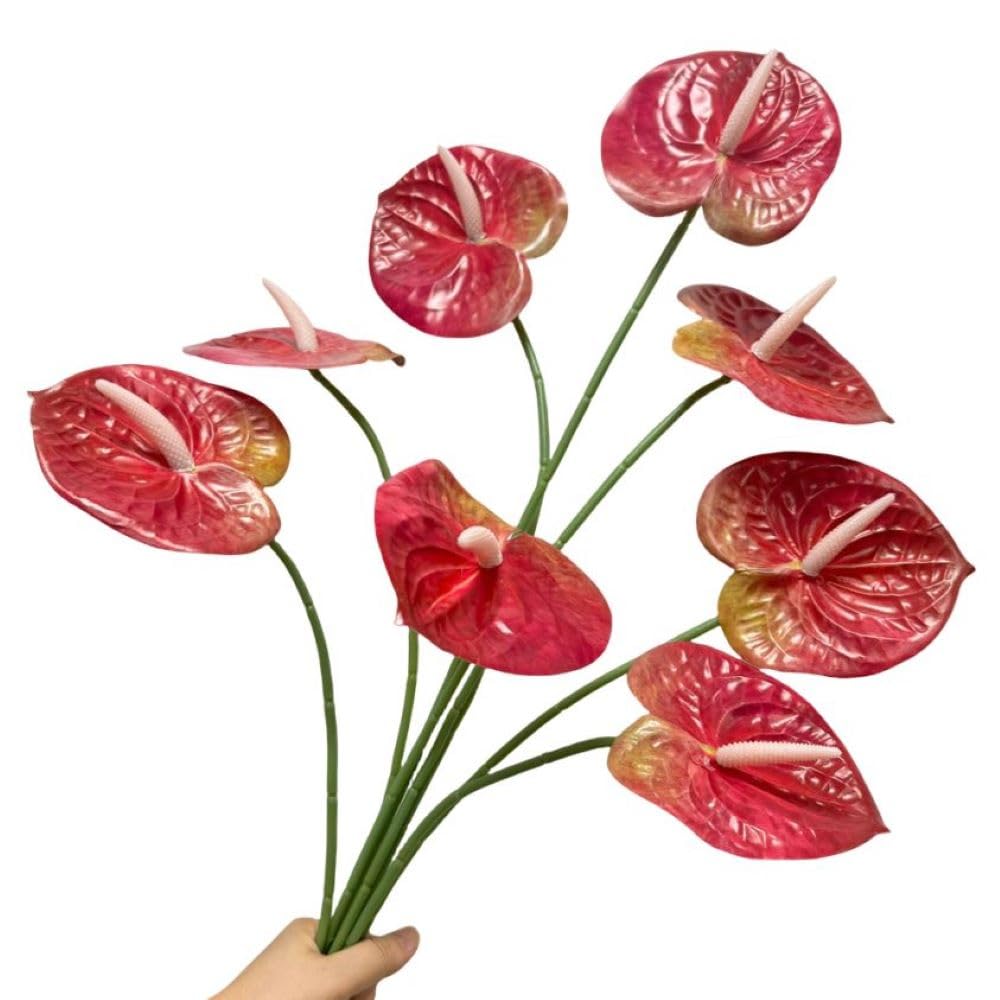 Künstliche Anthurium-Blumen, fühlen sich echt an, für Tischdekoration, Arrangement und Brautschmuck, Hochzeit, Festival, Dekoration, Blumenarrangement, 8 Stück (dunkelrosa)