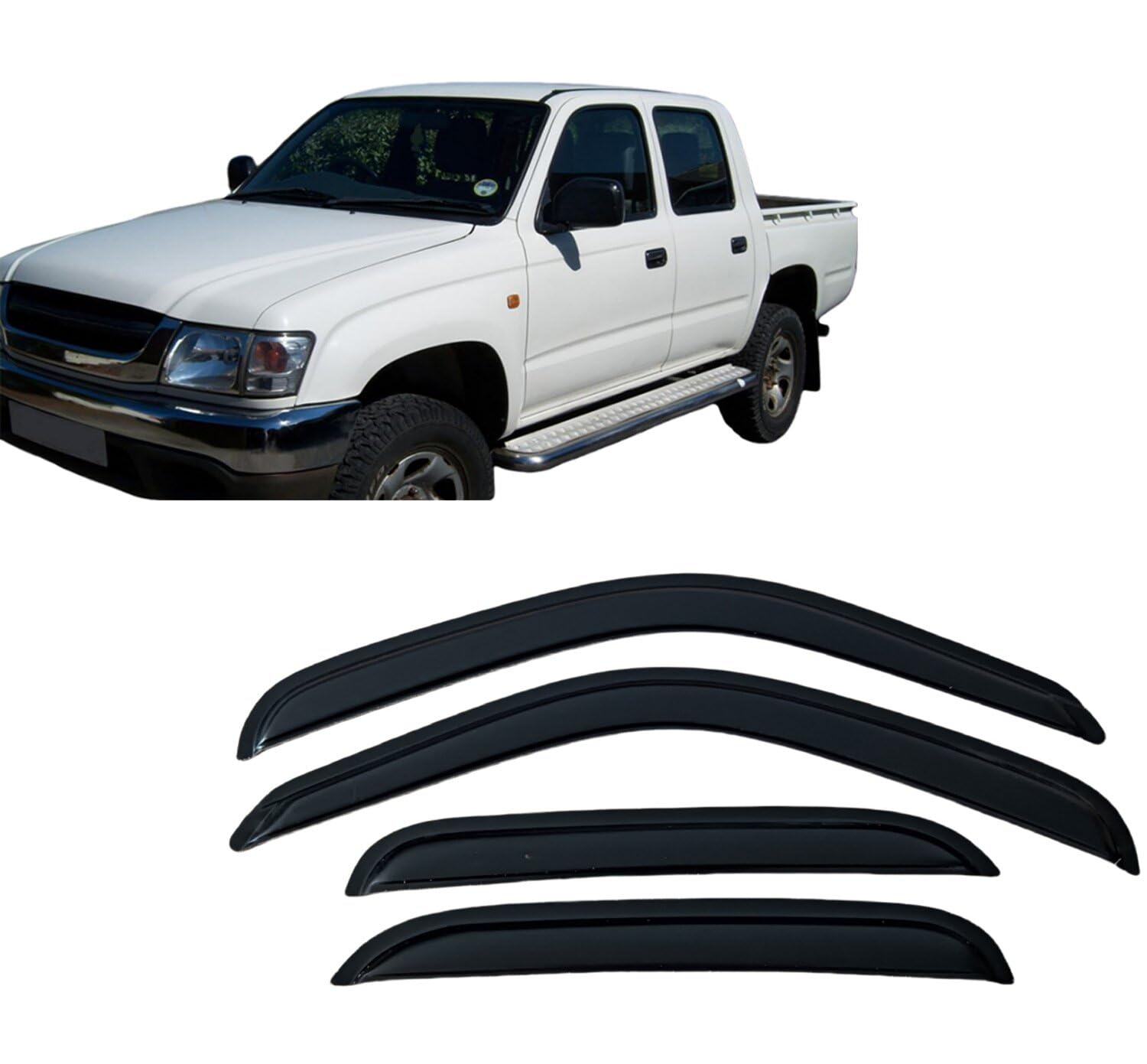 Liufangfc Normal Wind Deflectors For Toyota Hilux Crew Cab Pickup 2001-2004 – 4Pc Tape-On Smoked Visors, Weatherproof, Anti-Salt/Snow, Low-Noise