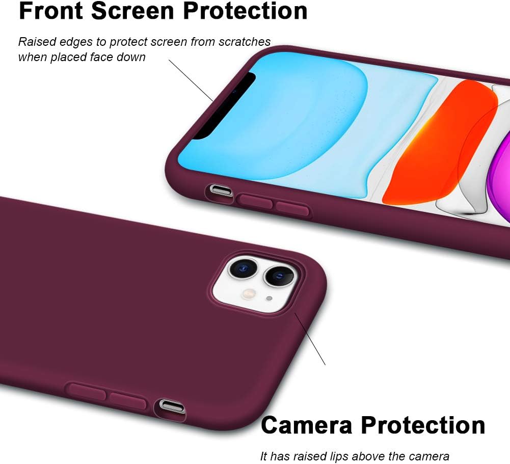 Anuck Case for iPhone 11 Case 6.1 inch 2019, Non-Slip Silicone Gel Rubber Bumper Case with Soft Microfiber Lining Cushion Hard Shell Shockproof Full-Body Protective Case Cover - Wine Red