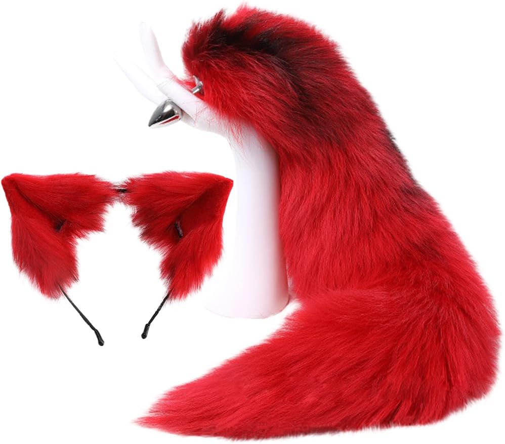 Butt Plug Fox Tail,70CM Handmade big red fox tail Hair Bands Plush Cute Cat SetCute Hair Accessories