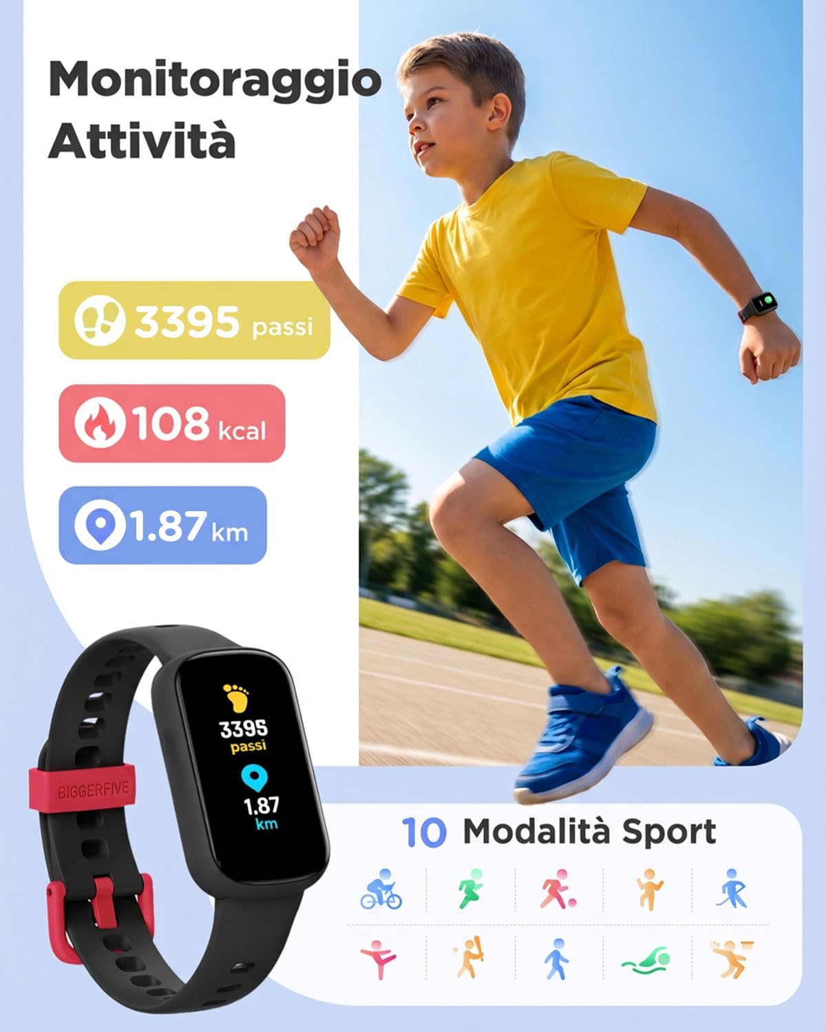 BIGGERFIVE Vigor Plus Smartwatch Bambini, Activity Tracker per 5-15 Anni