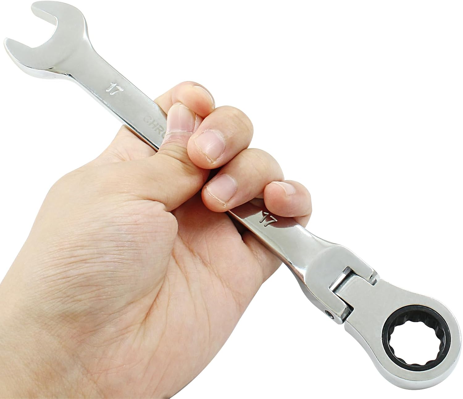 Hitefu 17mm Ratcheting Combination Wrench with Flex Head, 72 Teeth Metric Ratcheting Spanner with Chrome Vanadium Steel