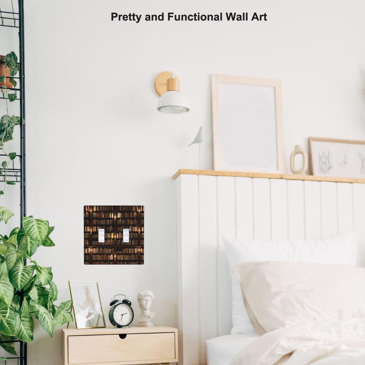 Bookshelf Double Toggle Light Switch Cover Library Books Wood Shelf Wall Plate Covers 2-Gang Toggle Switch Plates Home Decorative Office