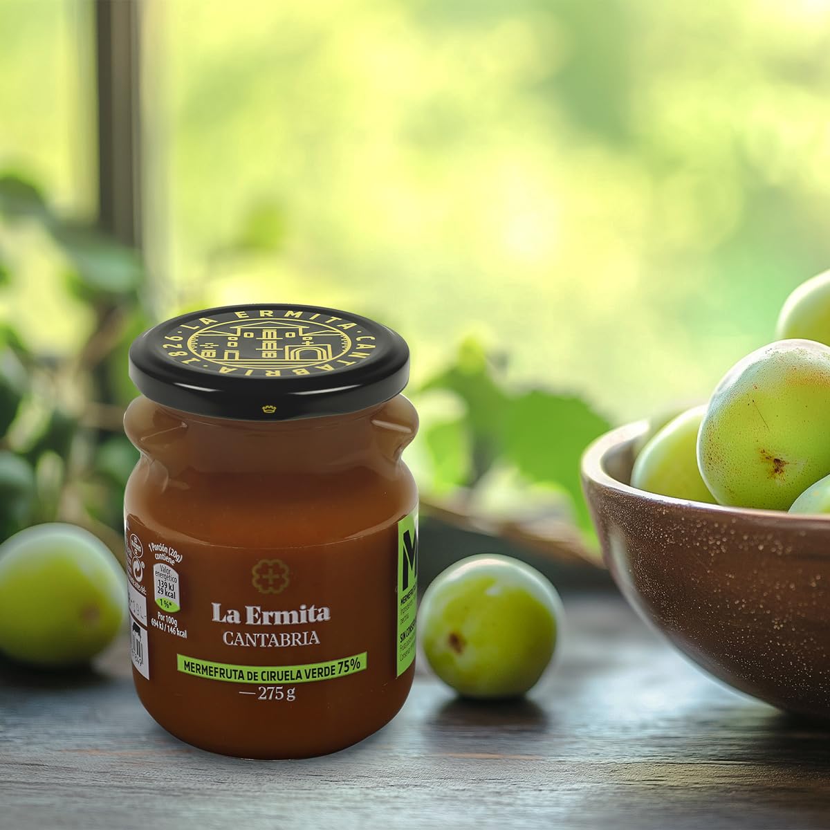 LA ERMITA MermeFruta de Ciruela Verde, Compota Estilo Mermelada con 75% Fruta, Sabor Fresco y Ácido, Sin Gluten ni Conservantes, Tarro de Vidrio 275 g (Pack 6 unidades)