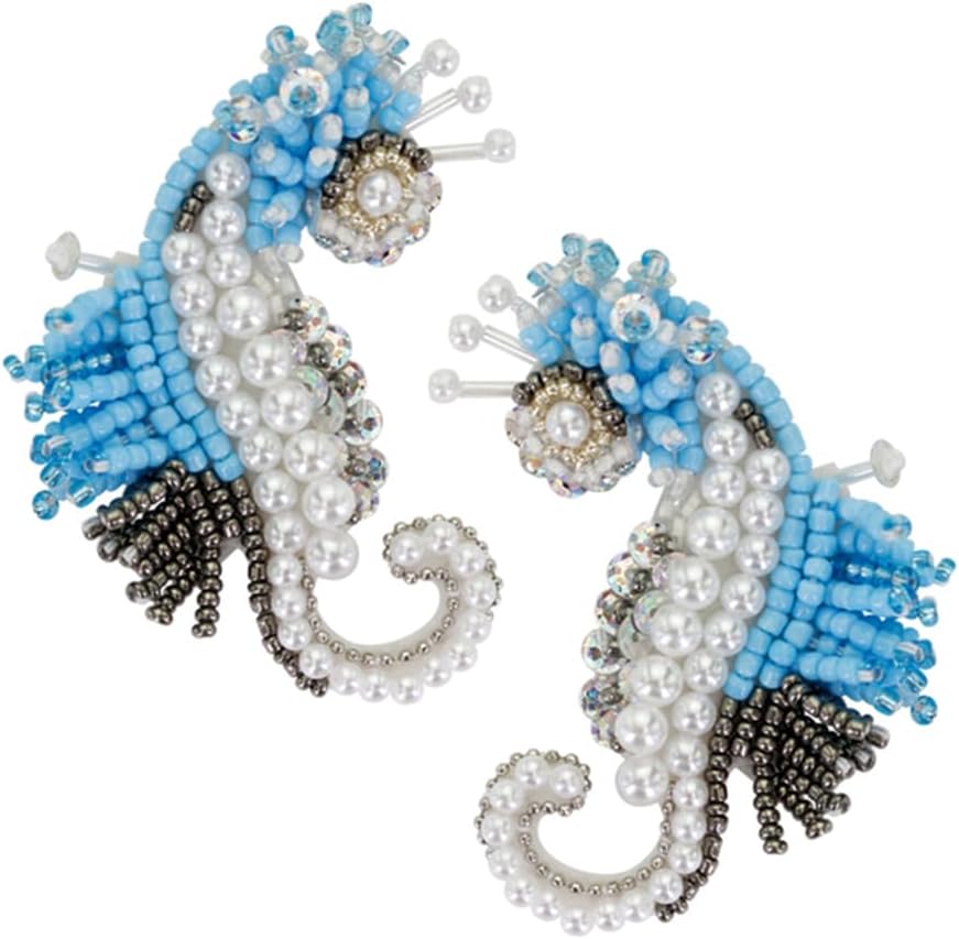 2Pieces Beaded Sea Horse Pearl Applique Sewing Patches Rhinestones Ocean Beach Theme Decor Applique for Sweater Skirt Hats