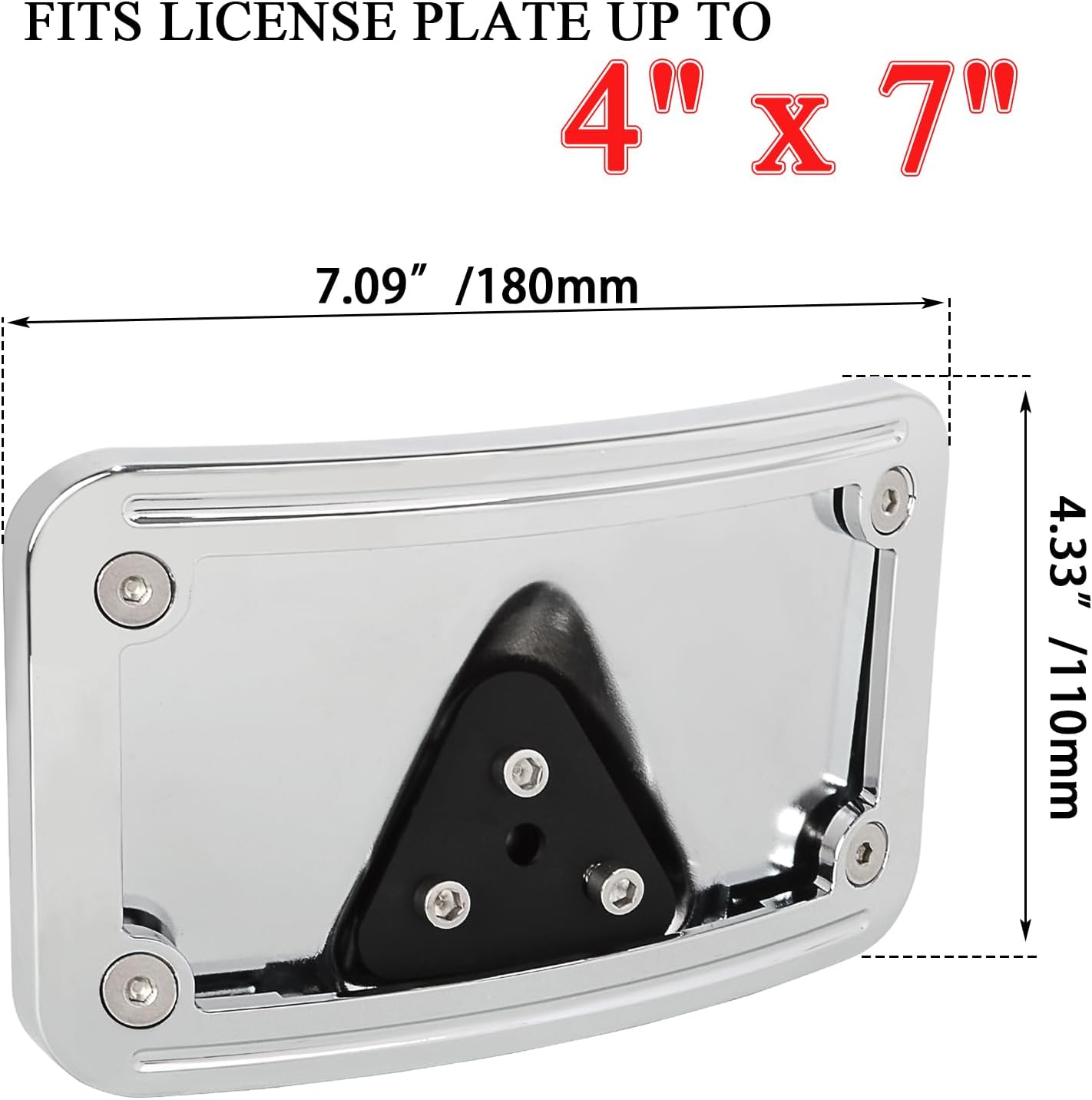 WOWTK Curved Laydown License Plate Frame Mount for Harley, Honda VTX1300R/S/T VTX1800R/S/T Motorcycles and Custom Applications,for CVO Softail Dyna Fat Boy Low Rider Sportster 1200 883,Chrome