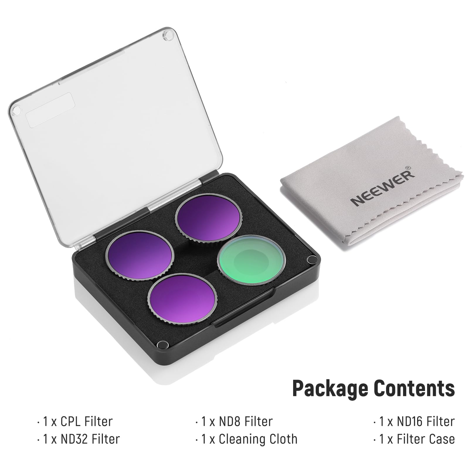 NEEWER Set di Filtro CPL e ND Compatibile con DJI Osmo Action 5 Pro/4 (4pz), Kit di Filtri CPL + ND8 + ND16 + ND32 a Vite, Accessori Action Camera, Vetro Ottico HD Multistrato, FL-A12