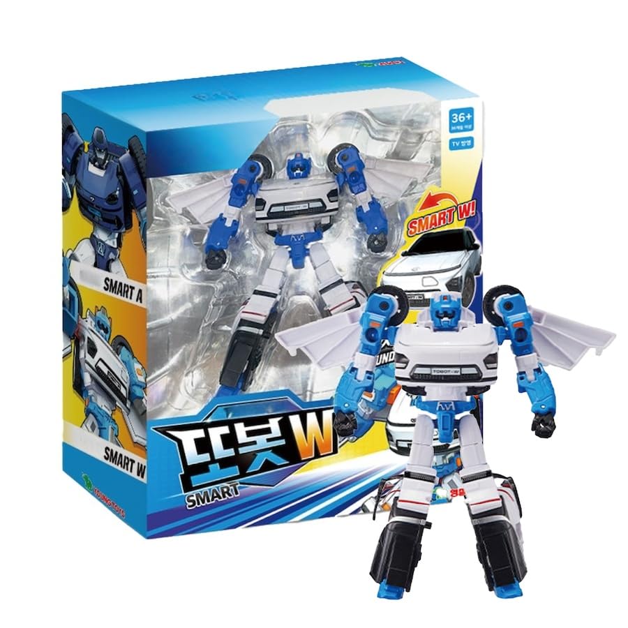 Smart W Figurine robot transformable – Robot de voiture 2 modes, échelle moyenne articulée avec support d'affichage et guide