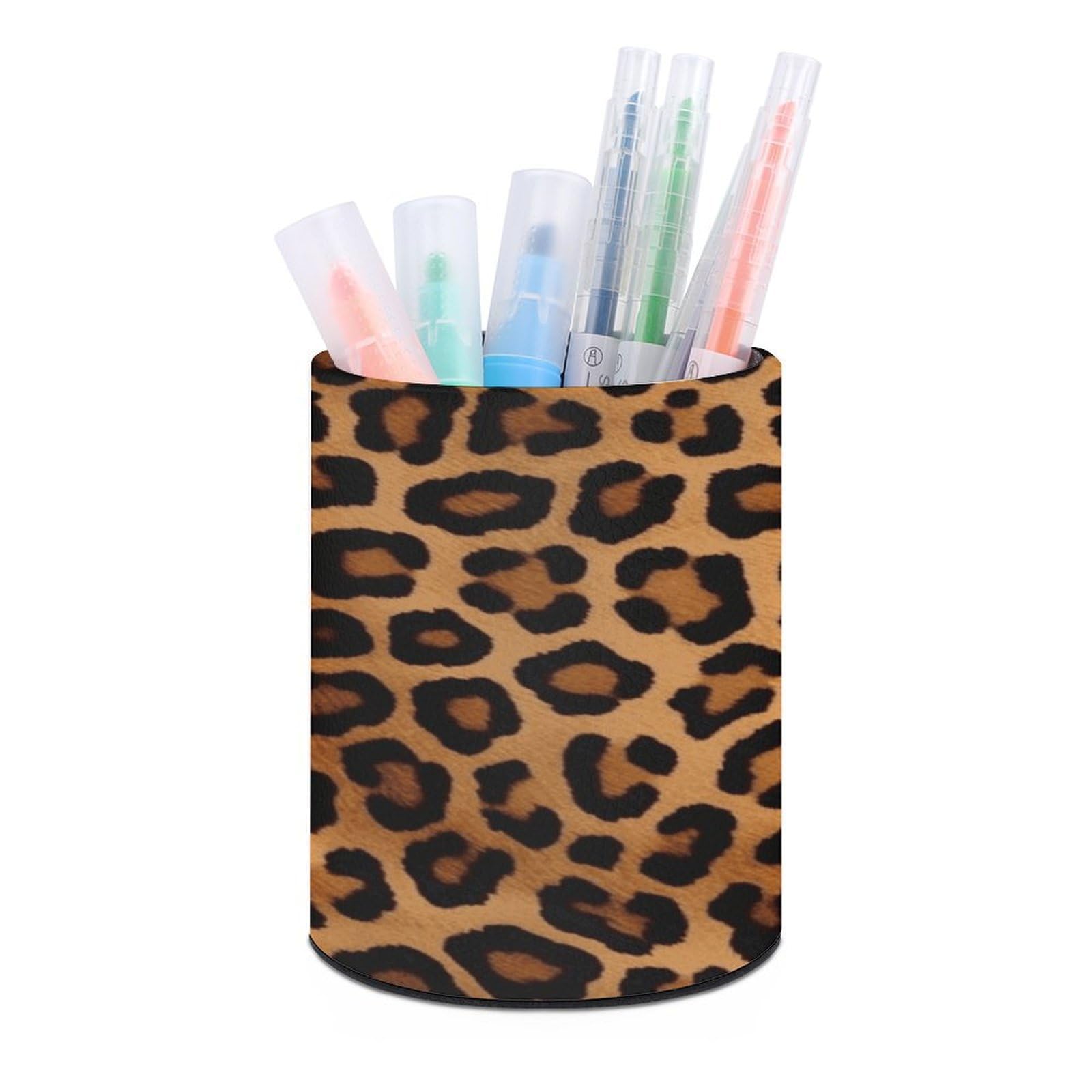 JTREHY - Cheetah Leopard PU Leather Pen Holder Stationery Organizer Office Accessories Container Box