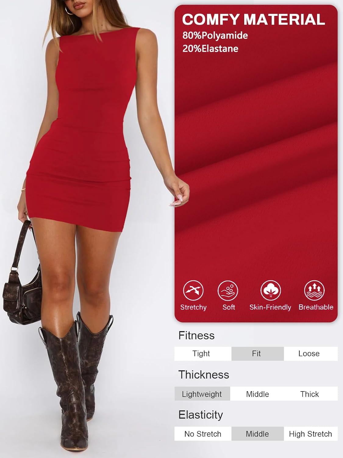 Women's Boat Neck Dresses Backless Knotted Casual Summer Beach Club Party Wedding Guest Bodycon Mini Dress - Image 4