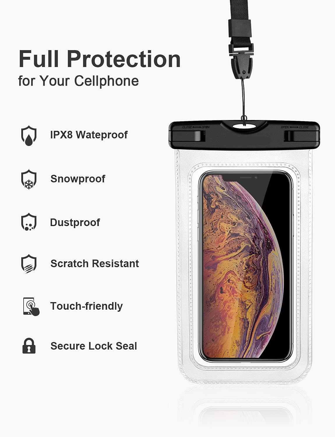 Waterproof Phone Pouch, 2 Pack Waterproof Case Underwater Cellphone Dry Bag, Compatible with iPhone13 12 Pro Max SE 11 Pro Max XS XR 8 7 Galaxy S20 S10 Google up to 7.0", with Lanyard for Swim Travel