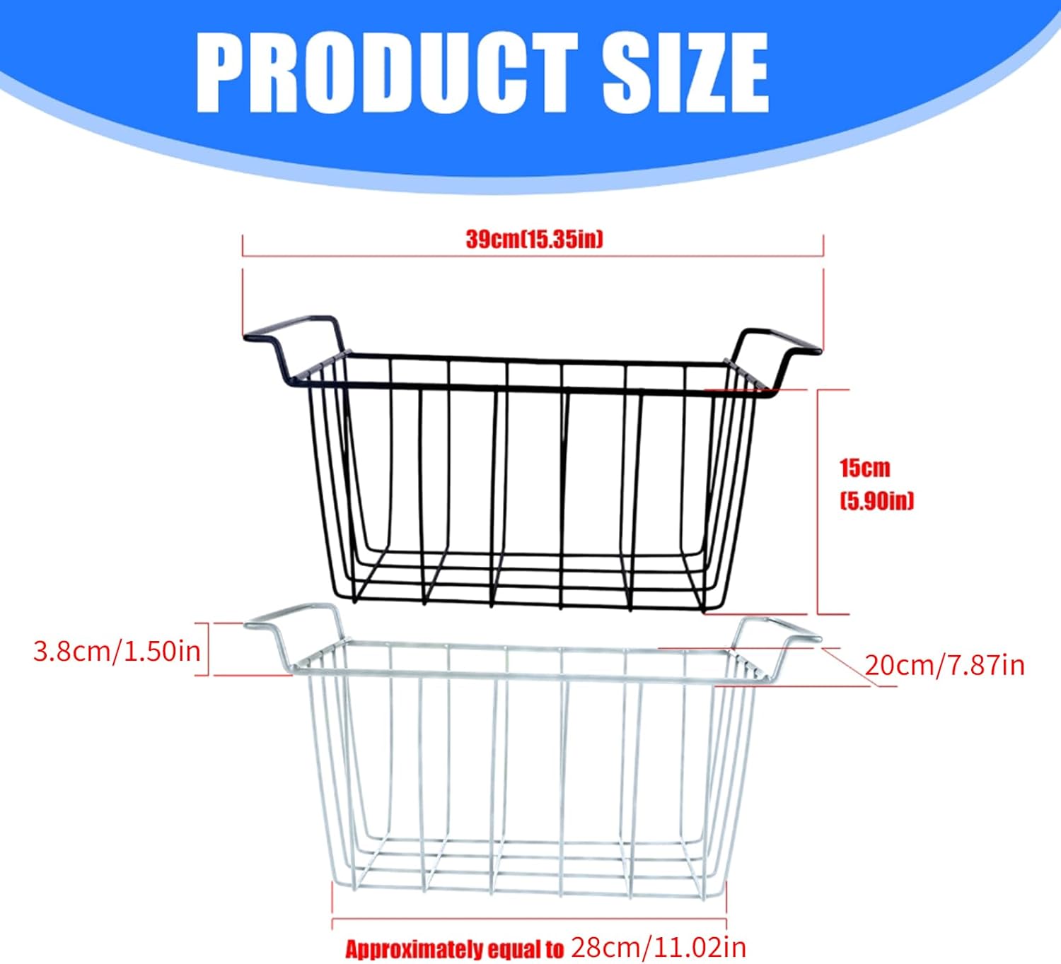 丈夫な冷凍庫バスケット2個パック メタルワイヤーストレージオーガナイザー 冷蔵庫冷蔵庫用 換気デザイン