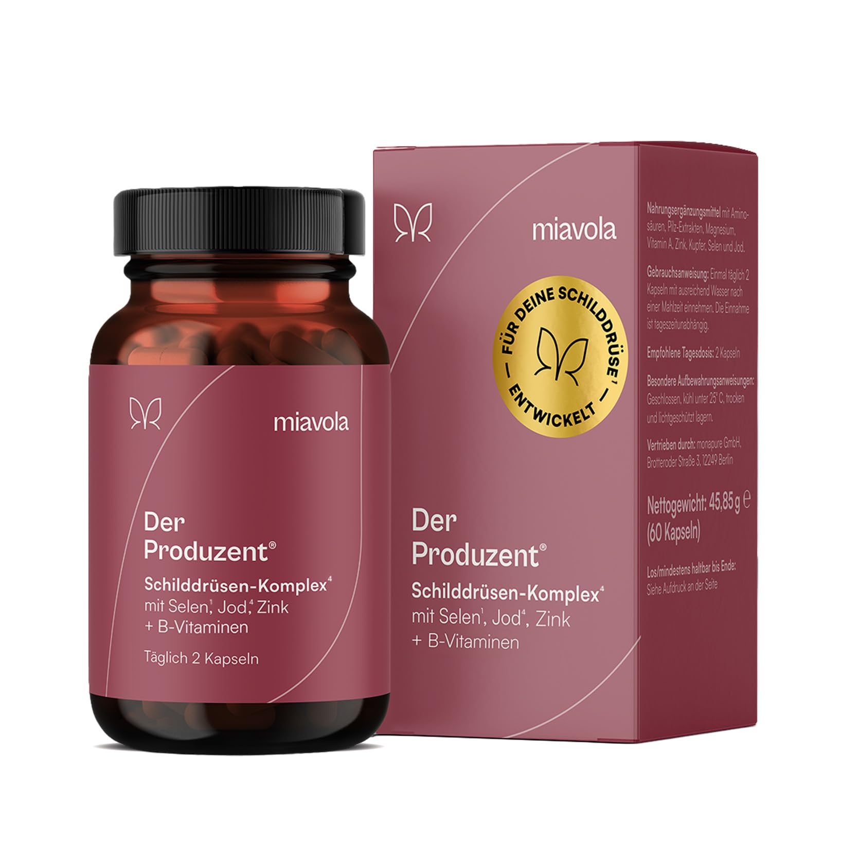 miavola® der Produzent® Schilddrüsen-Komplex mit L-Tyrosin, Jod, Selen, Zink & 8 B-Vitaminen + Cofaktoren - 60 Kapseln hochdosiert & vegan