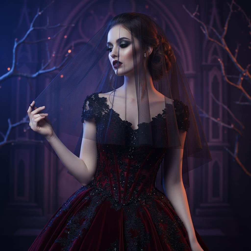 Black Lace Veil Bridal Wedding Veils Creative Cathedral Tulle Sheer Wedding Veil With for Brides Bachelorette - Image 5