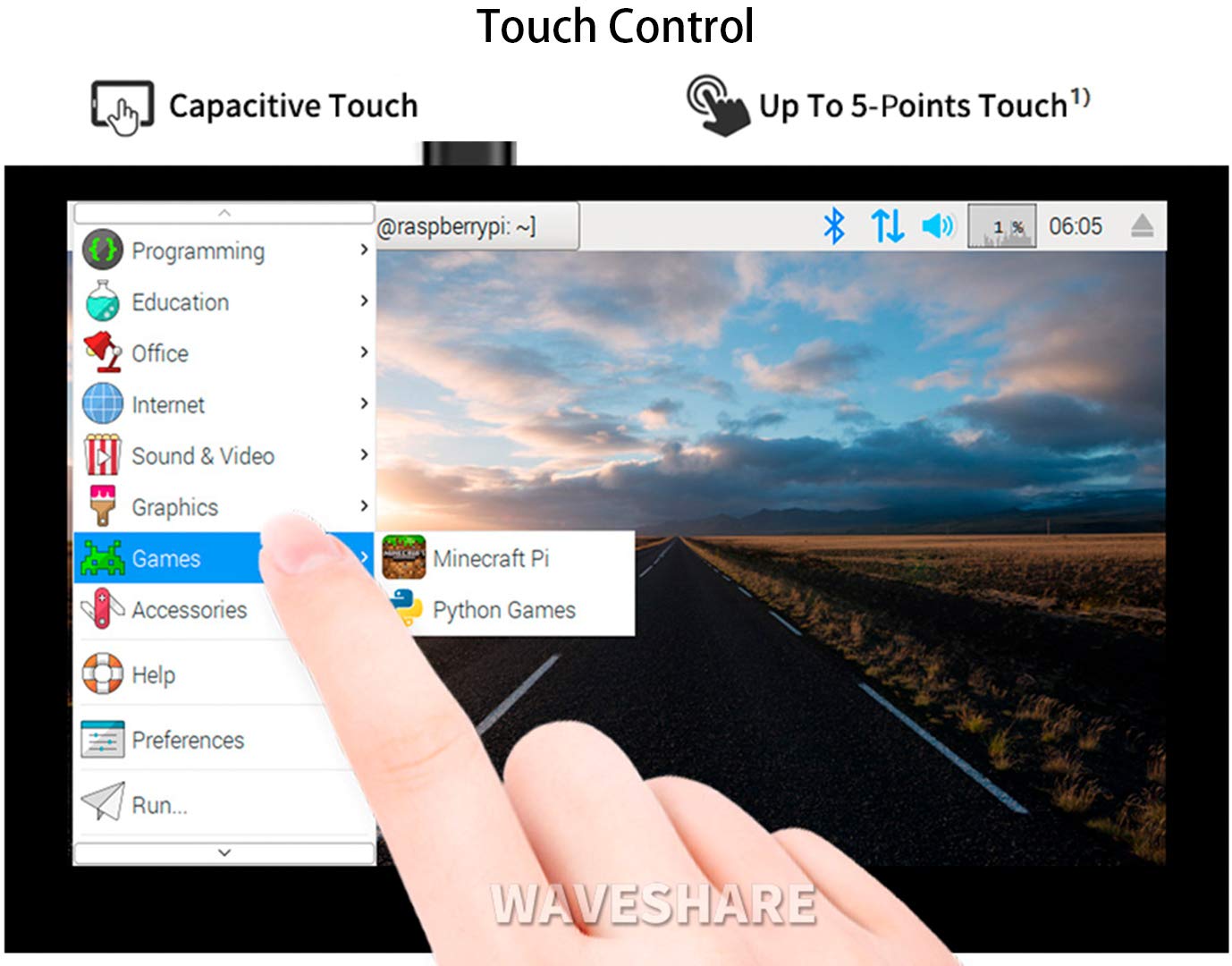 waveshare Compatible with Raspberry Pi Touchscreen 5inch DSI LCD Touch Screen 800Ã—480 Resolution TFT LCD Display Monitor for Raspberry Pi Model 4B/3B+/3A+/3B/2B/B+/A+,CM3/3+