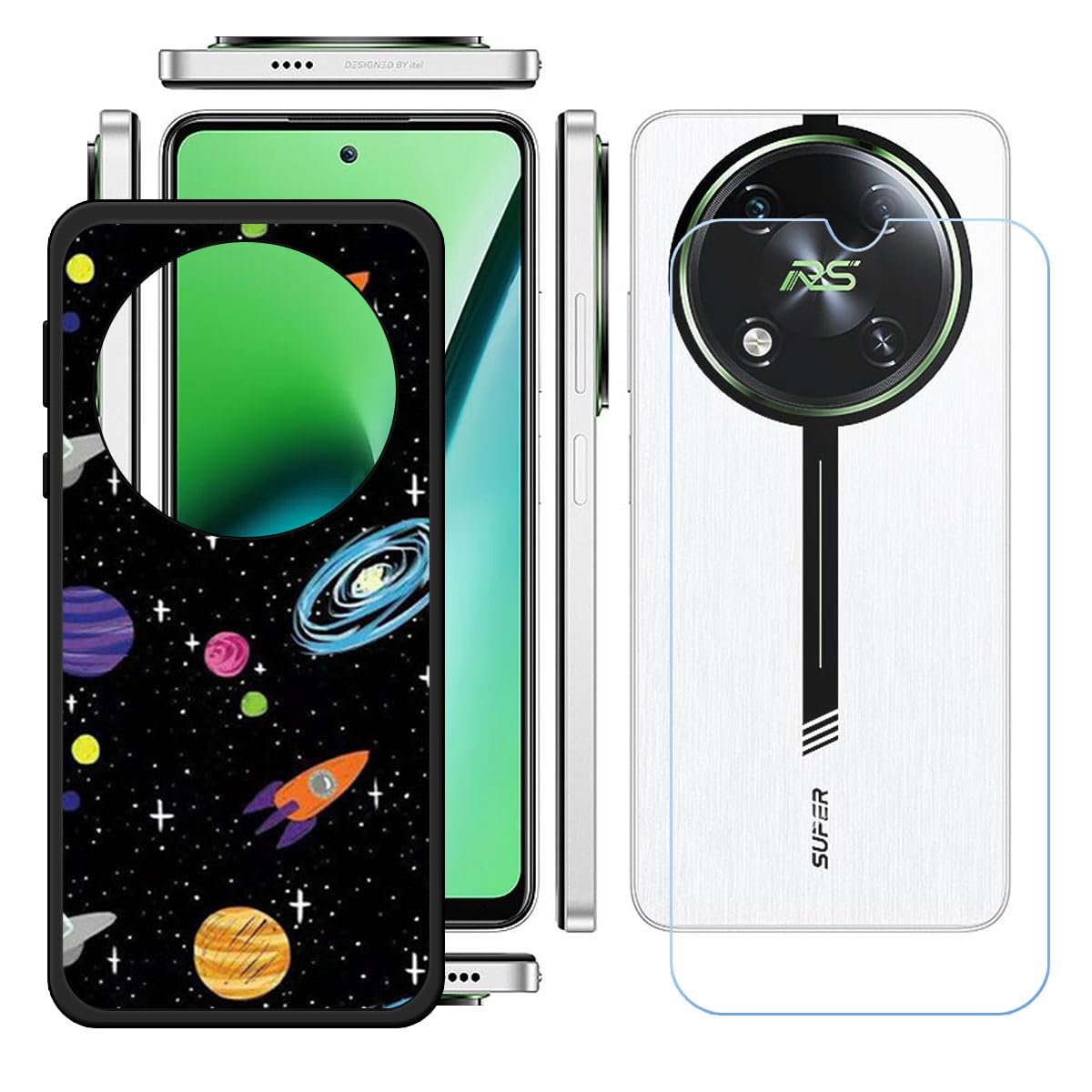 LCEHTOGYE Coque pour Itel RS4 + Verre trempé Protection écran, Étui Housse Noir Souple TPU Silicone Gel Case Protection Cover pour Itel RS4 (6,56) - KE114