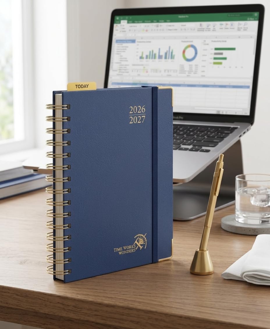 POPRUN 2026-2027 Academic Year Weekly and Monthly Planner Calendar,Jul 2026 - Jun 2027，6.25" x 8.5",Daily Agenda Book & Appointment Book with Hourly Schedule, Tabs, Hardcover, School and Office Supplies - Light Yellow
