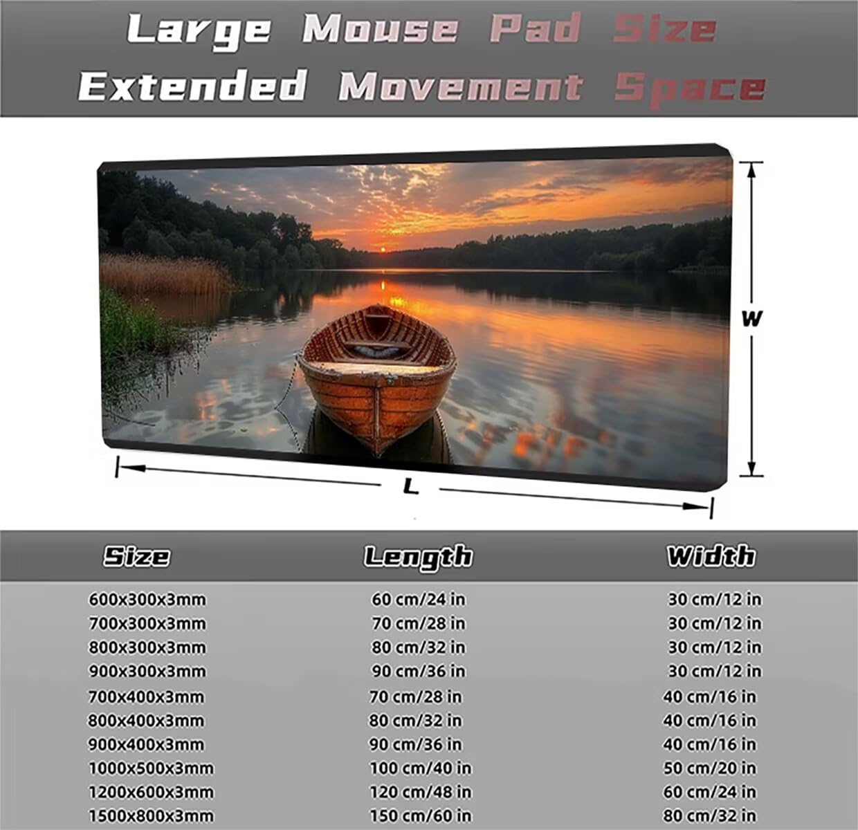 Podkładka pod mysz do gier XXL duża mysz 1500 x 800 x 3 mm, duża podkładka pod biurko z antypoślizgową gumową podstawą dla graczy PC, poprawia precyzję i szybkość łodzi PjY12949 N-U