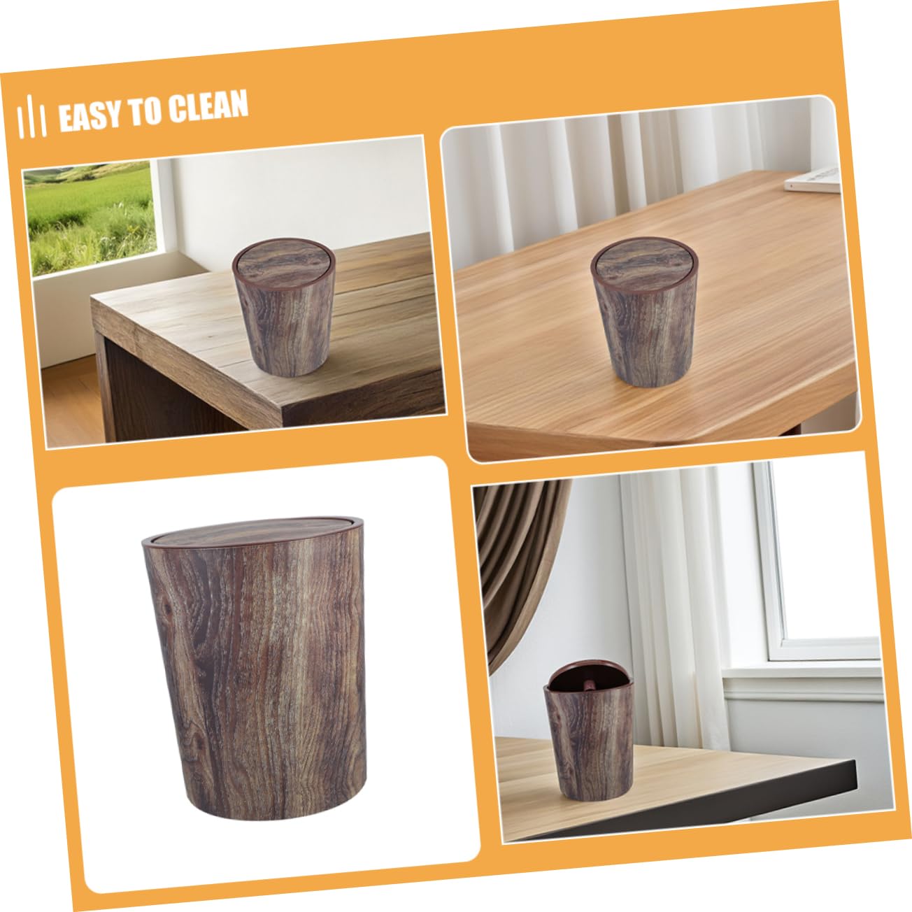 PRETYZOOM Cestino per Spazzatura in Plastica Pp Venatura del Legno Stile Fattoria Grande Capacità Cestino per Carta Straccia per Casa Cucina Ufficio Bagno Camera da Letto