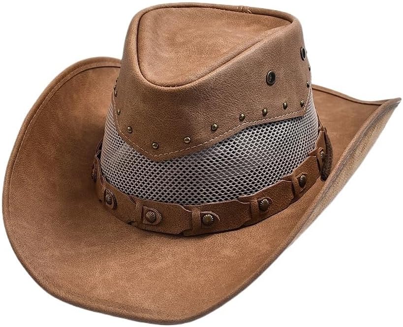 Leather Western Cowboy Hat for Men Wide Brim Gentleman Jazz Cap Cowgirl Hats