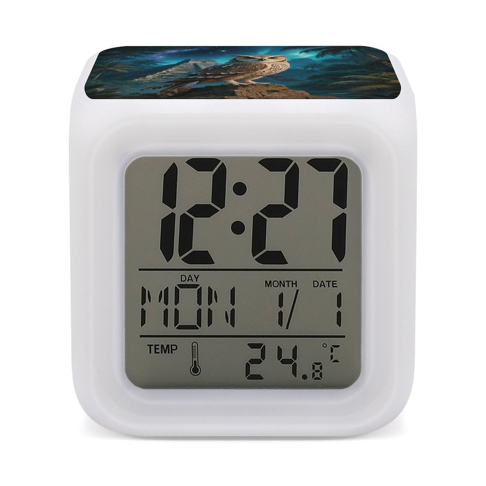 VstaDank Maya Owl Alarm Clock Sleep Trainer 7 Color Changing Night Light Modern Touch Bedside Lamp Fashion Digital Clock with Temperature Display Wake Clocks for Loud Alarm
