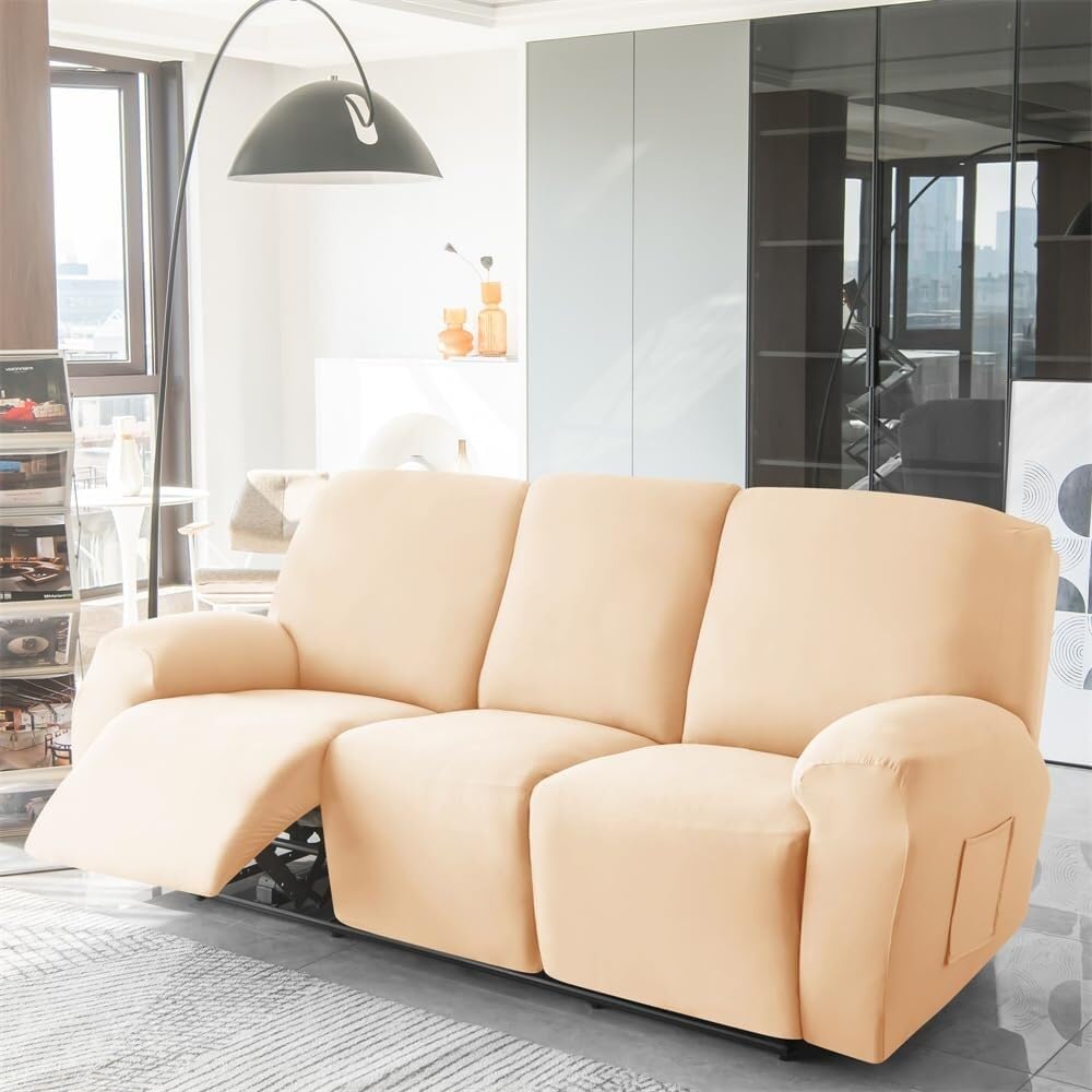 Funda elástica Impermeable para sillón reclinable, Color Liso, Antideslizante, con Bolsillo Lateral, Lavable, Protector de Muebles para Silla.