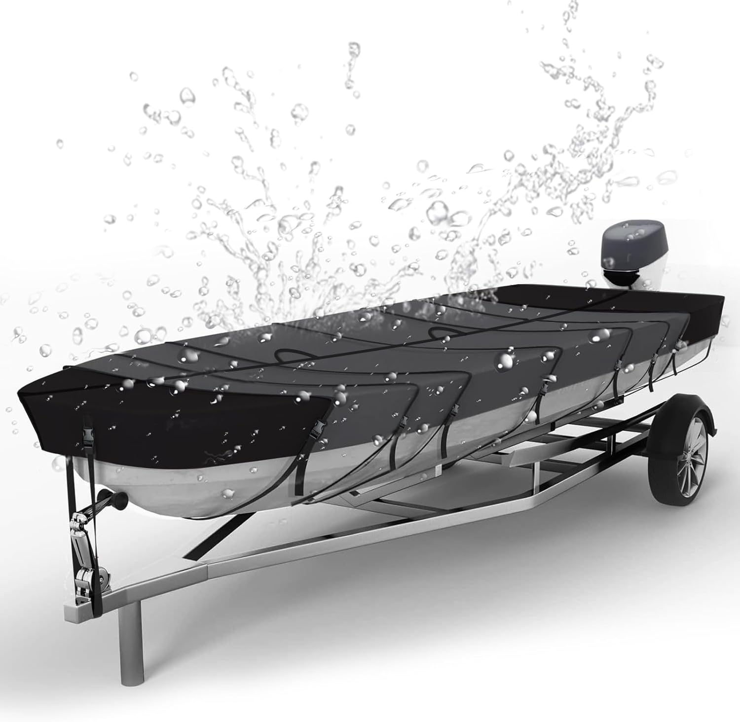 Jon Boat Covers 14-16 ft Heavy Duty Waterproof 420D Marine Grade UV Resistant, Fits 14ft Long and Beam Width up to 70 inches, Gray (14-16FT)