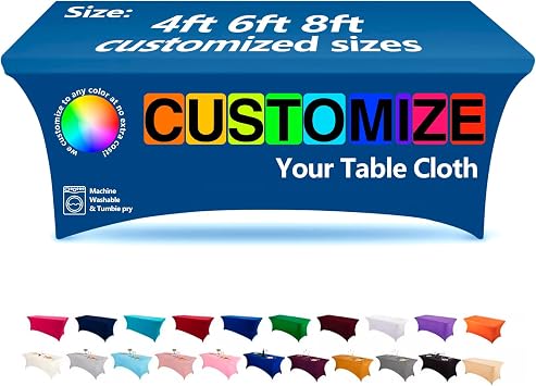 Custom Table Cloth with Business Logo, Personalized Table Cloth with Text Image Customized Tablecloth for Trade-Show Events Birthday Wedding Anniversary 5ft