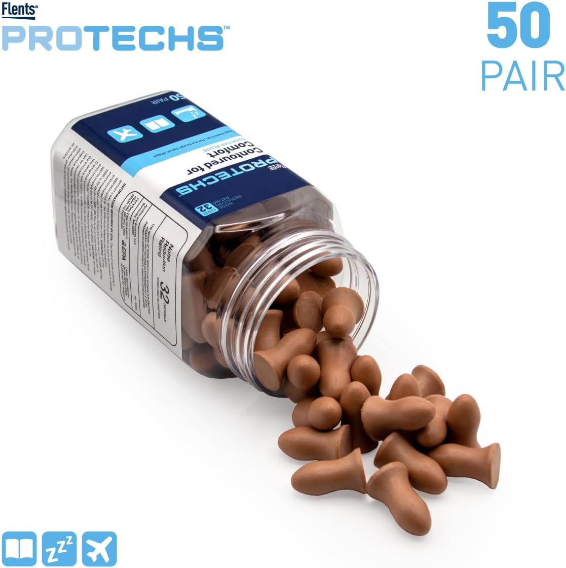Protechs Disposable Fo Ear Plugs, Contoured for fort, Ideal