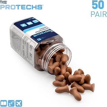 Flents Protechs Disposable Foam Ear Plugs, Contoured for Comfort, Ideal for Work, Loud Noise, Heavy Machinery, Construction, Studying, Shooting & Traveling, NRR 32, Beige, Easy to Use, 50 Pair