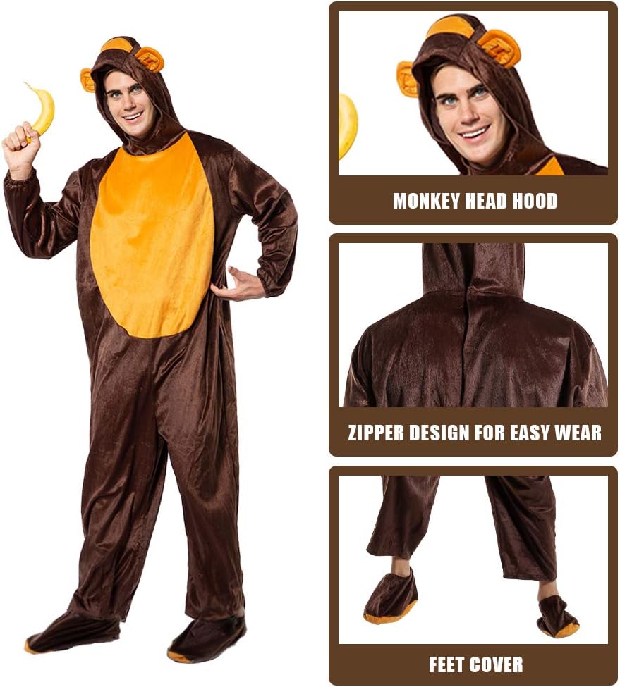 Monkey Costume Adult Funny Animal Onesie for Cosplay & Parties Adult Monkey Jumpsuit Pajama - Image 2
