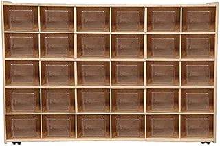 Contender Natural Birch Hardwood 30 Tray Storage Compartment with Translucent Bins and Wheels, Toy Storage Unit, Ideal for Classroom, Made in USA [Fully Assembled]