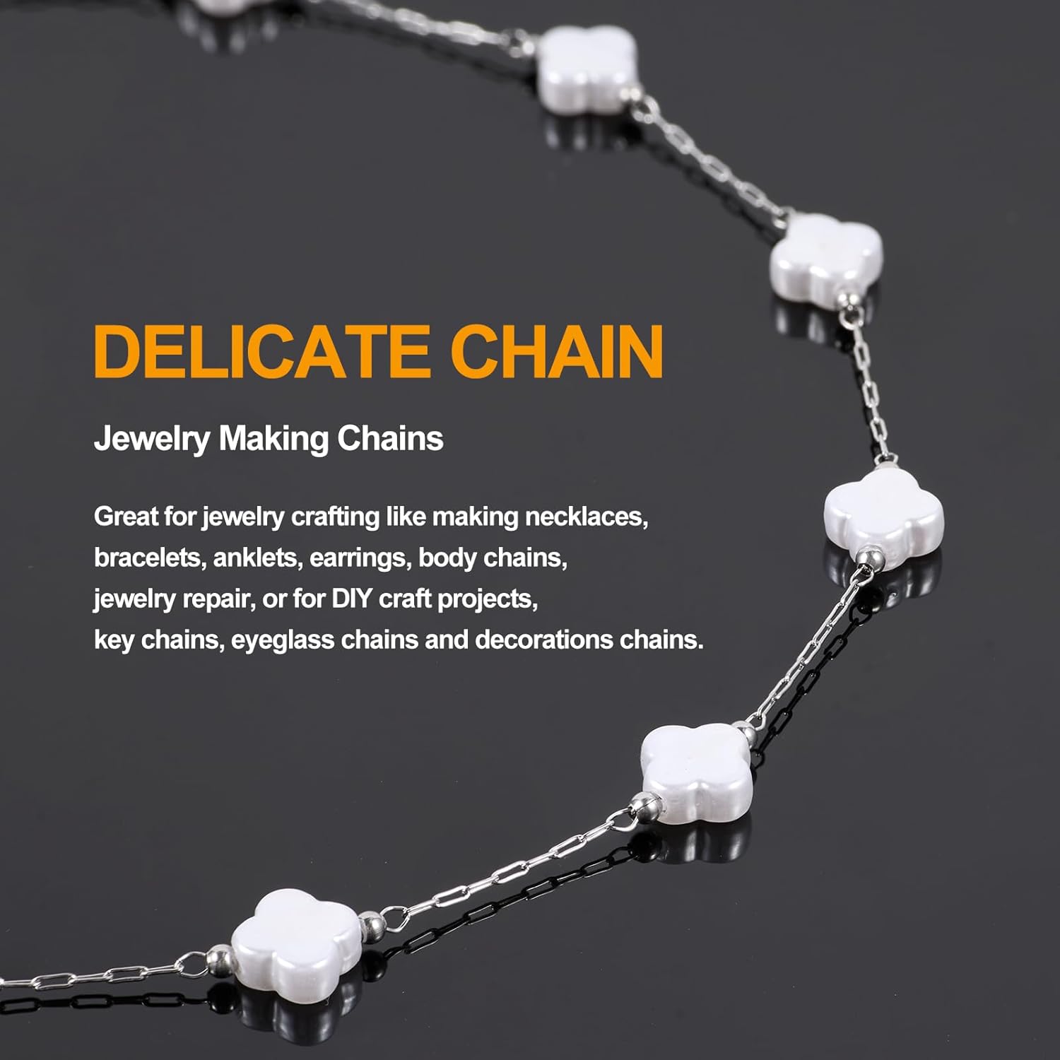 KYUNHOO 13 Feet Stainless Steel Silver Jewelry Making Chains Four Leaf Clover Shaped Faux Pearl Chain Roll with Jewelry Clasps for Handcraft DIY - Image 4