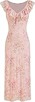 CIDER Women's Floral V-Neck Maxi Dress - Summer Wedding Guest Ruffle Cocktail Dress Elegant Formal Outfits
