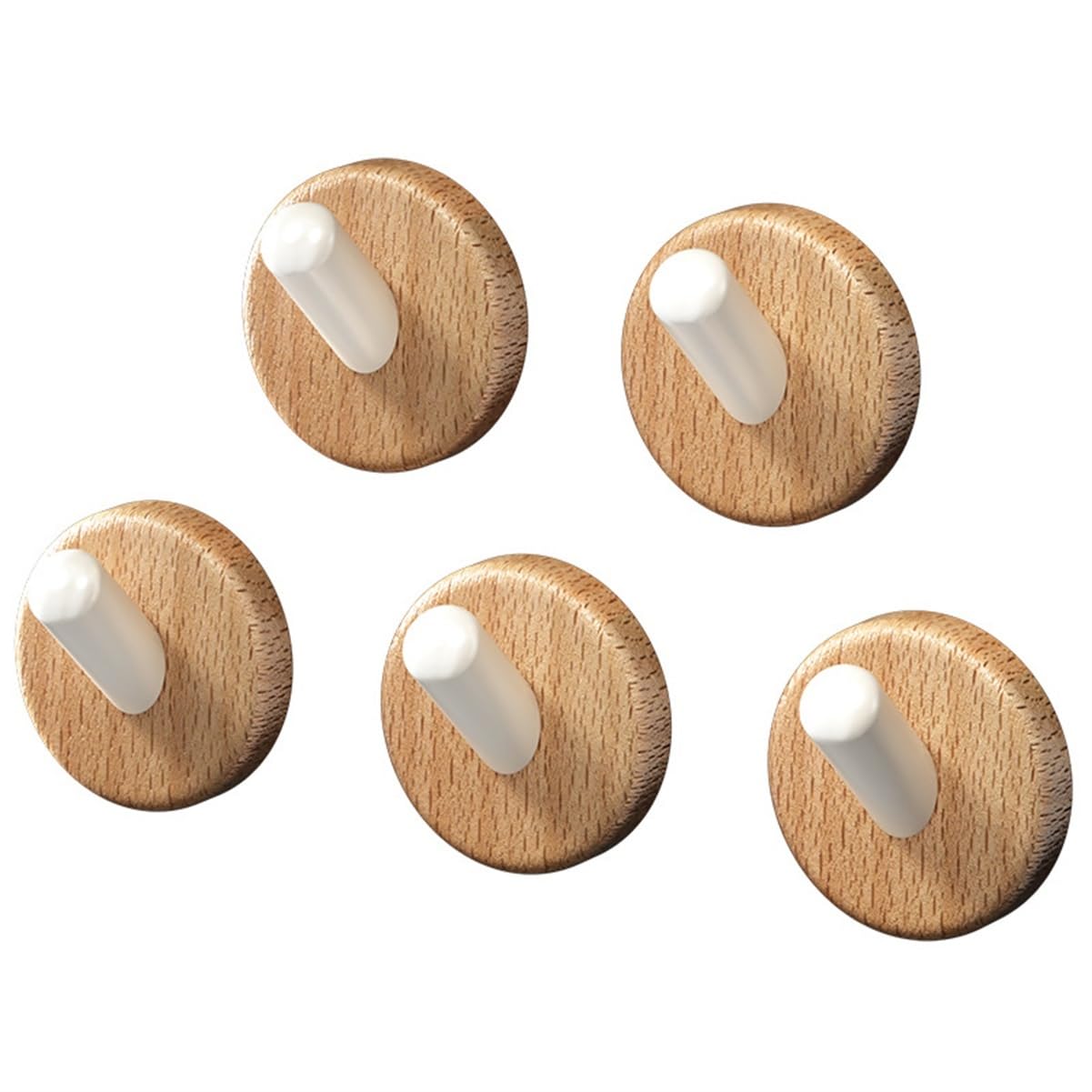 Wdwdw Beech Coat Rack With Hooks Self-Adhesive - 5 Pack,Retro Wood Base With Metal,No Drilling Decorative Wall For Towel