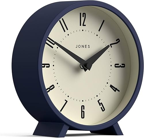 Miniatura 2 de JONES CLOCKS Reloj de escritorio Venus  Diseño redondo moderno  Azul  Elegante aspecto retro para estante, mesa, mantel o mesita de noche
