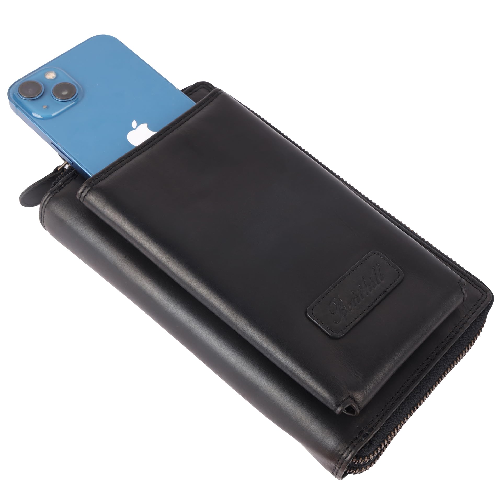 Benthill Portfel XXL z prawdziwej skóry RFID – duży portfel z kieszenią na telefon komórkowy – portfel podróżny – damska i męska torba na dokumenty, czarny, normalna, Klasyczny