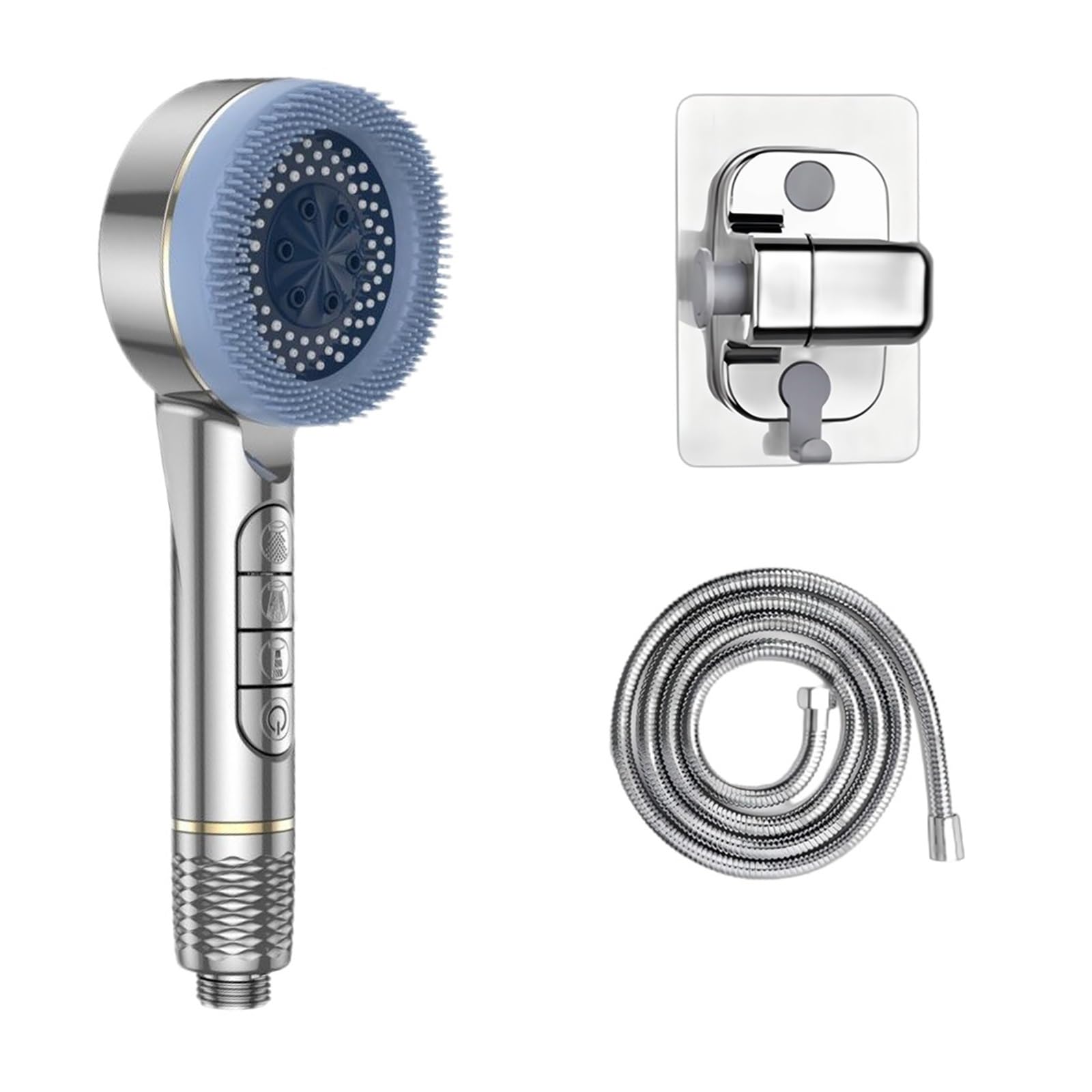 Pomme de douche filtrée autonettoyante jet puissant avec brosse silicone et flexible 4m