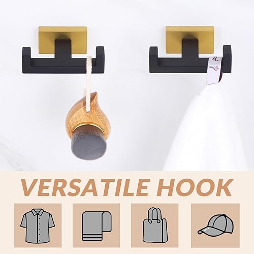 Miniatura 3 de APLusee Paquete de 2 ganchos dobles para toallas de baño, soporte cuadrado de doble capa de acero inoxidable sólido, moderno para baño y cocina,