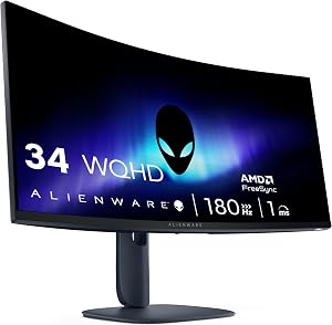 Alienware 34 Gaming Monitor – AW3425DWM, WQHD (3440×1440), 21:9 1500R Curved, 180Hz, VA, 1ms, AMD FreeSync Premium, VESA AdaptiveSync, 95% DCI-P3, HDR400, DisplayPort, 2 HDMI, 3 USB, 3 Jahre Garantie