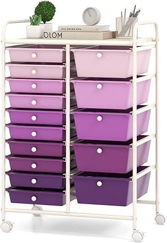 Vista 38 de RELAX4LIFE Carritos de almacenamiento de 15 cajones, carrito móvil con ruedas, organizador de manualidades para organización y almacenamiento
