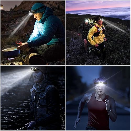 Miniatura 9 de OUVR Linterna de cabeza, linterna LED recargable con luz blanca y roja, IPX5 impermeable con sensor de movimiento, 5 modos para acampar al aire