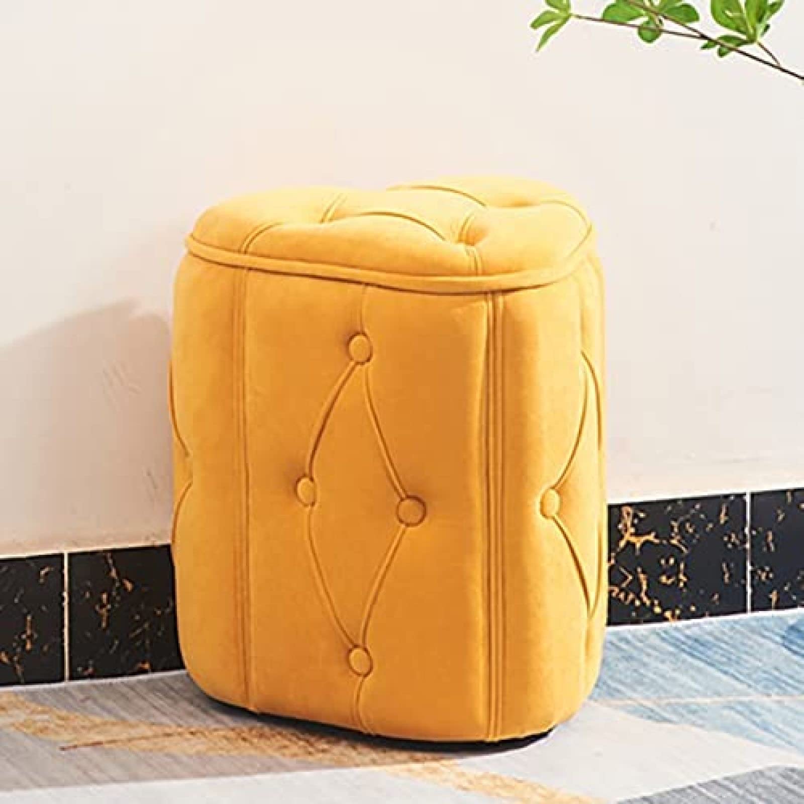Repose-pieds avec rangement velours jaune pouf salon et chambre